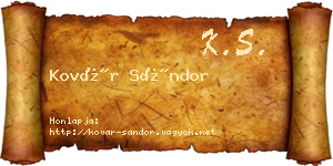Kovár Sándor névjegykártya
